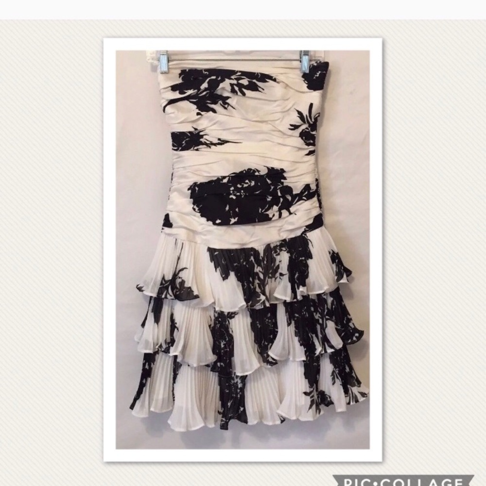 WHBM silk tiered ruffle bottom strapless dress